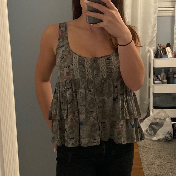 Free People Tops - Free People Ruffle Tank Top Hummingbird Print